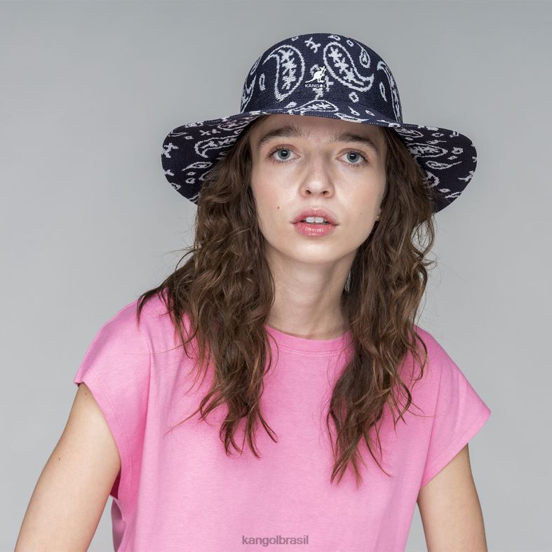 chapelaria | Kangol unissex azul escuro/branco paisley aba larga casual Z4880659