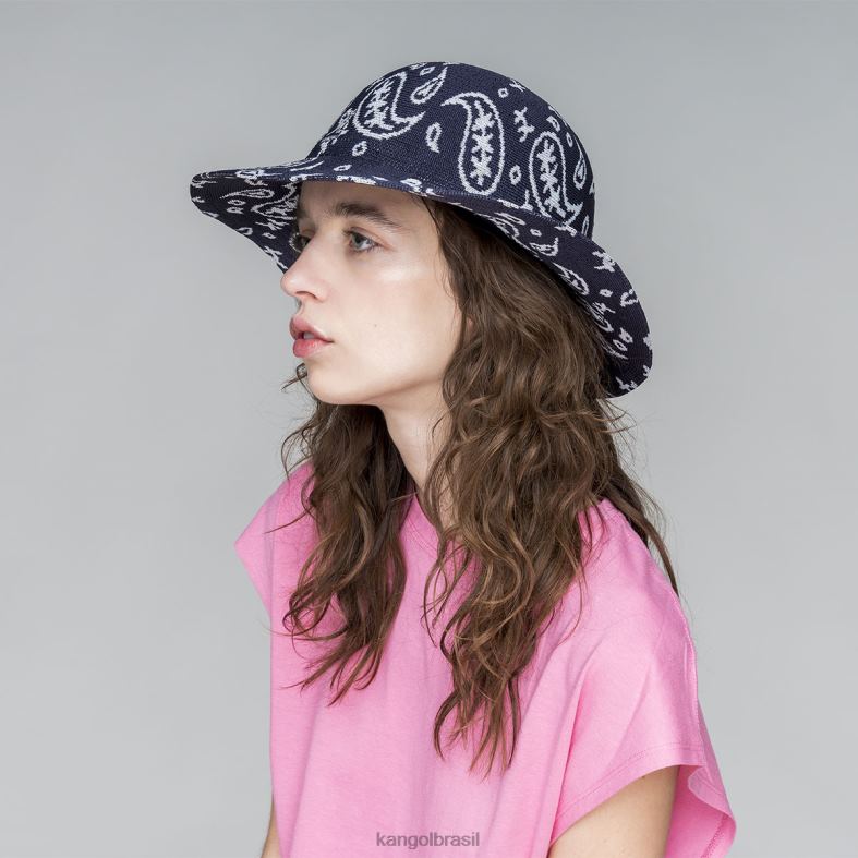 chapelaria | Kangol unissex azul escuro/branco paisley aba larga casual Z4880659