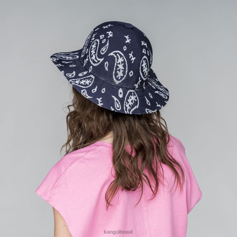 chapelaria | Kangol unissex azul escuro/branco paisley aba larga casual Z4880659