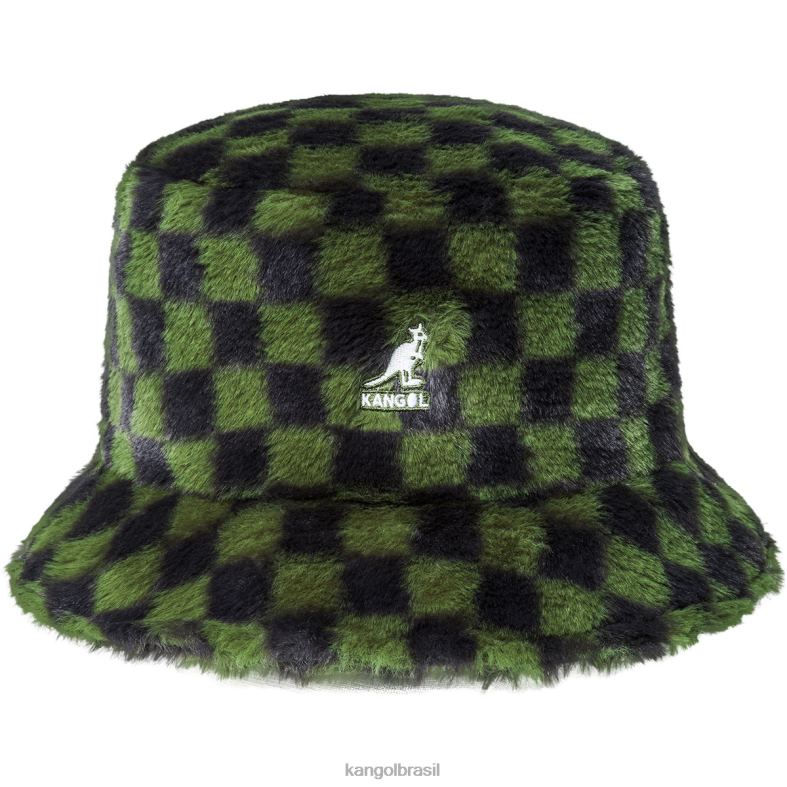 chapelaria | Kangol unissex cheque verde-oliva balde de pele falsa Z4880712