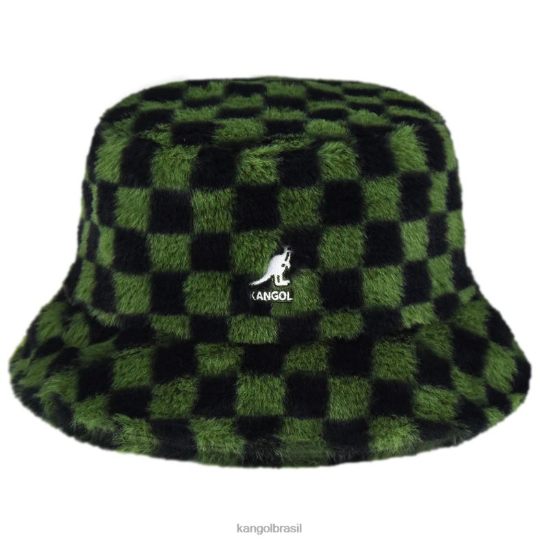 chapelaria | Kangol unissex cheque verde-oliva balde de pele falsa Z4880712