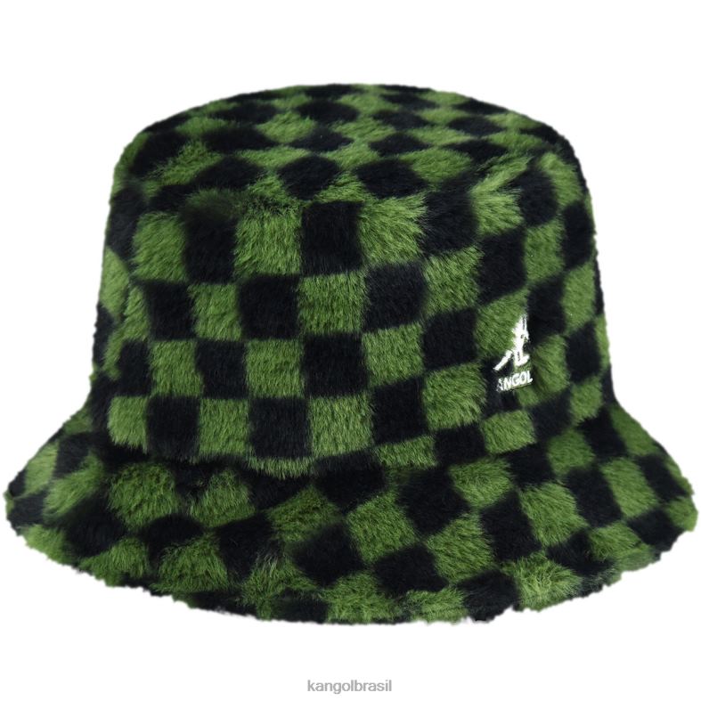 chapelaria | Kangol unissex cheque verde-oliva balde de pele falsa Z4880712