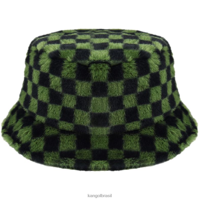 chapelaria | Kangol unissex cheque verde-oliva balde de pele falsa Z4880712