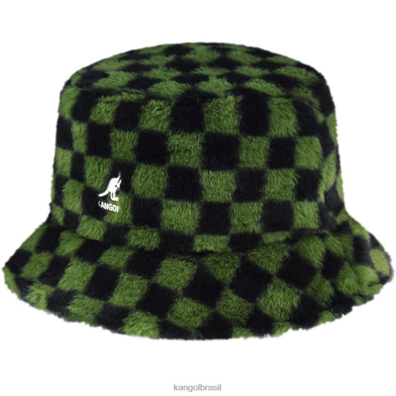 chapelaria | Kangol unissex cheque verde-oliva balde de pele falsa Z4880712