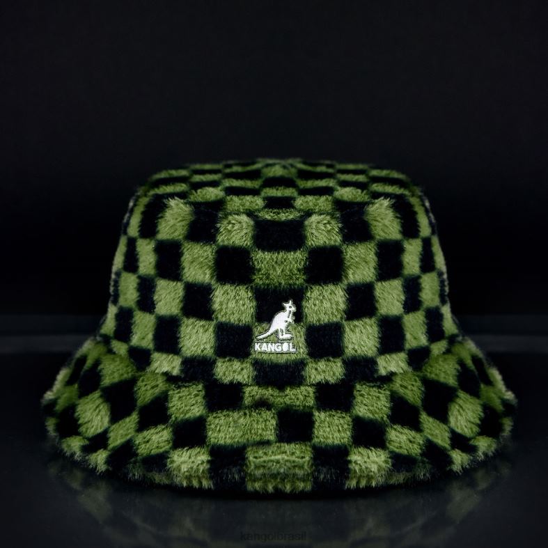 chapelaria | Kangol unissex cheque verde-oliva balde de pele falsa Z4880712