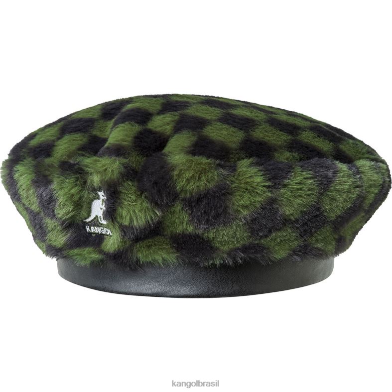 chapelaria | Kangol unissex cheque verde-oliva boina de pele falsa Z4880409
