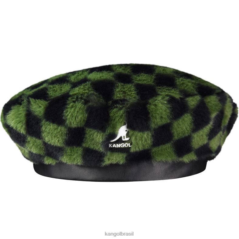 chapelaria | Kangol unissex cheque verde-oliva boina de pele falsa Z4880409