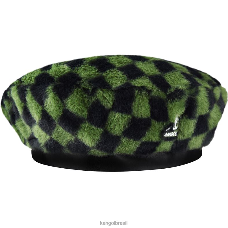 chapelaria | Kangol unissex cheque verde-oliva boina de pele falsa Z4880409