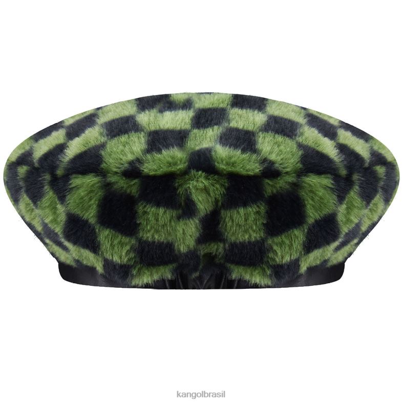 chapelaria | Kangol unissex cheque verde-oliva boina de pele falsa Z4880409