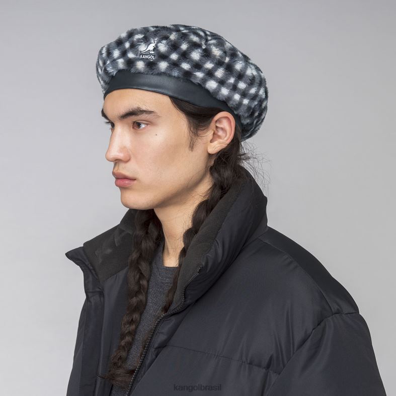 chapelaria | Kangol unissex guingão preto boina de pele falsa Z4880407