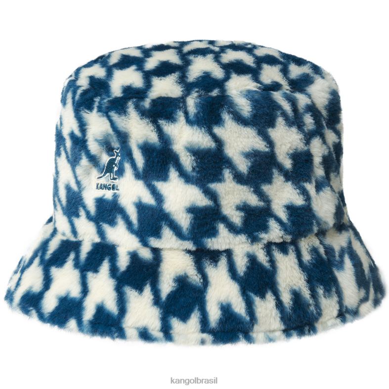 chapelaria | Kangol unissex houndstooth azul balde de pele falsa Z4880709