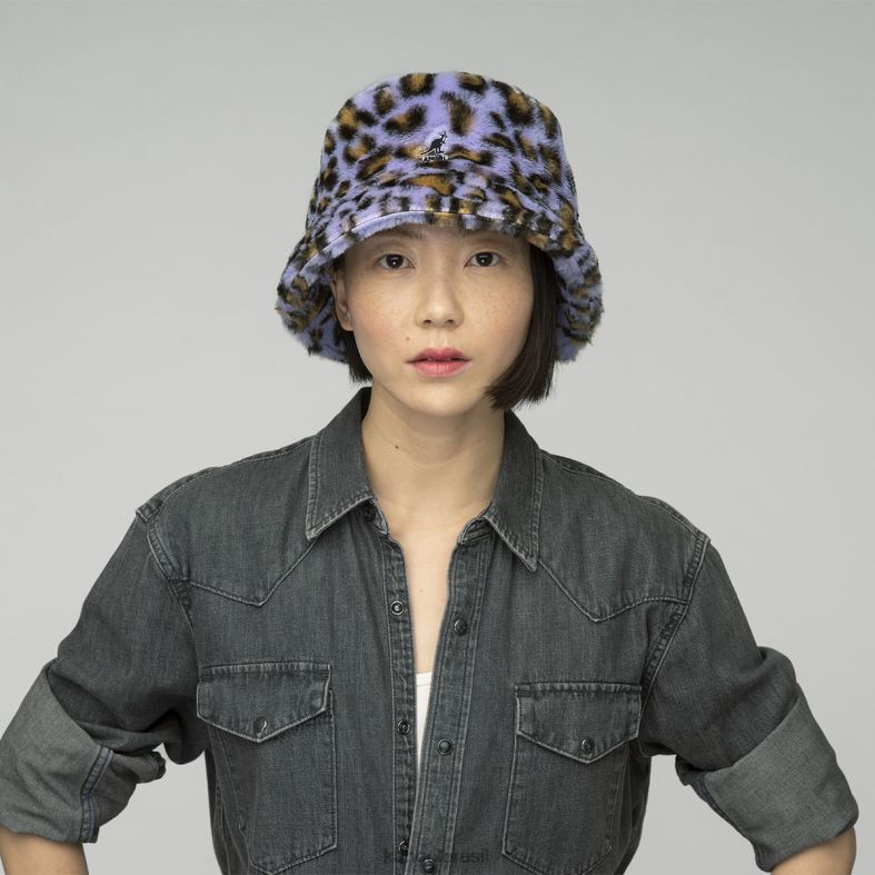 chapelaria | Kangol unissex leopardo lavanda balde de pele falsa Z4880708