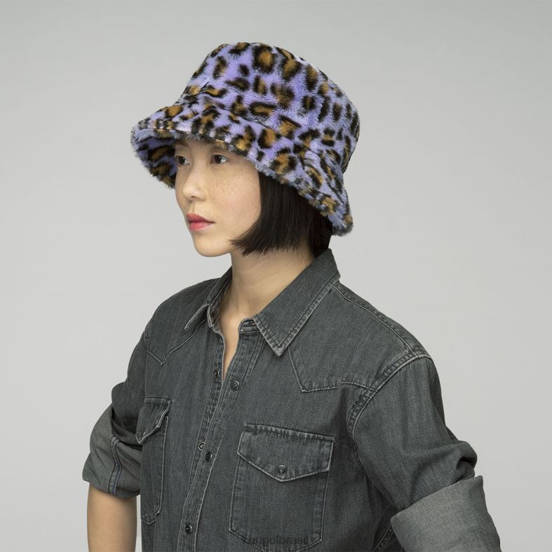 chapelaria | Kangol unissex leopardo lavanda balde de pele falsa Z4880708