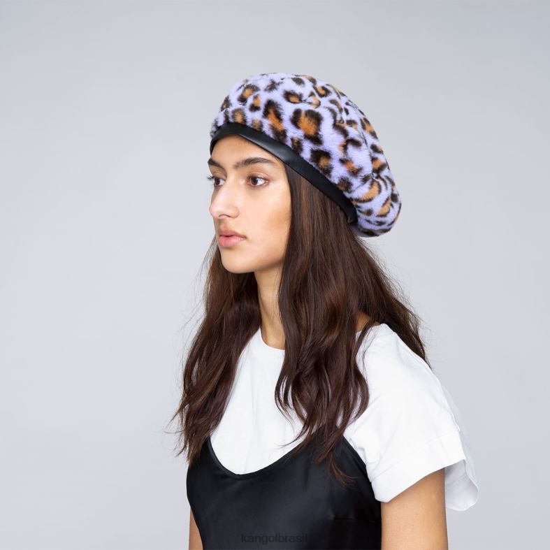 chapelaria | Kangol unissex leopardo lavanda boina de pele falsa Z4880406