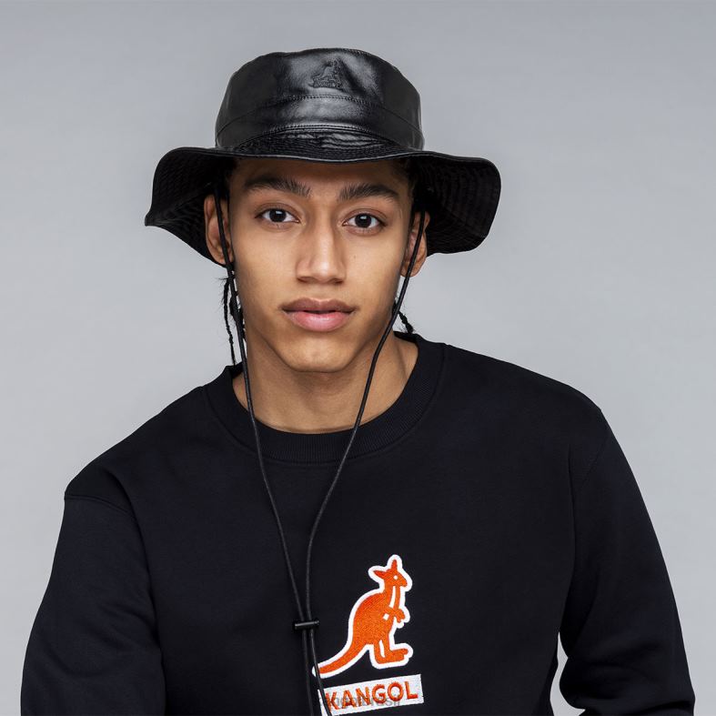 chapelaria | Kangol unissex preto balde reversível de couro sintético Z4880544