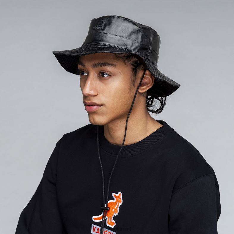 chapelaria | Kangol unissex preto balde reversível de couro sintético Z4880544