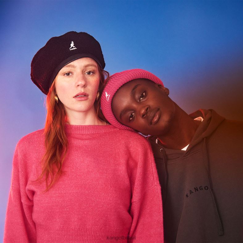 chapelaria | Kangol unissex preto/rosa elétrico boina reversível de pelúcia de náilon Z4880423