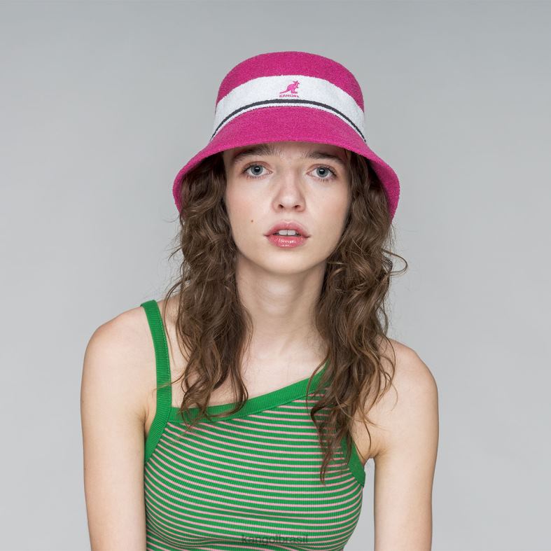 chapelaria | Kangol unissex rosa elétrico balde de listras bermudas Z4880646