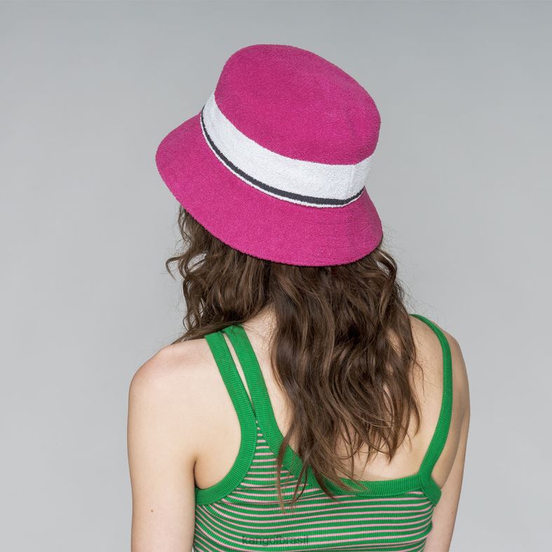 chapelaria | Kangol unissex rosa elétrico balde de listras bermudas Z4880646