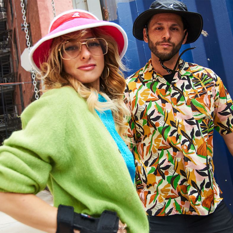 chapelaria | Kangol unissex rosa elétrico/brilho cereja viseira lateral de praia Z4880911