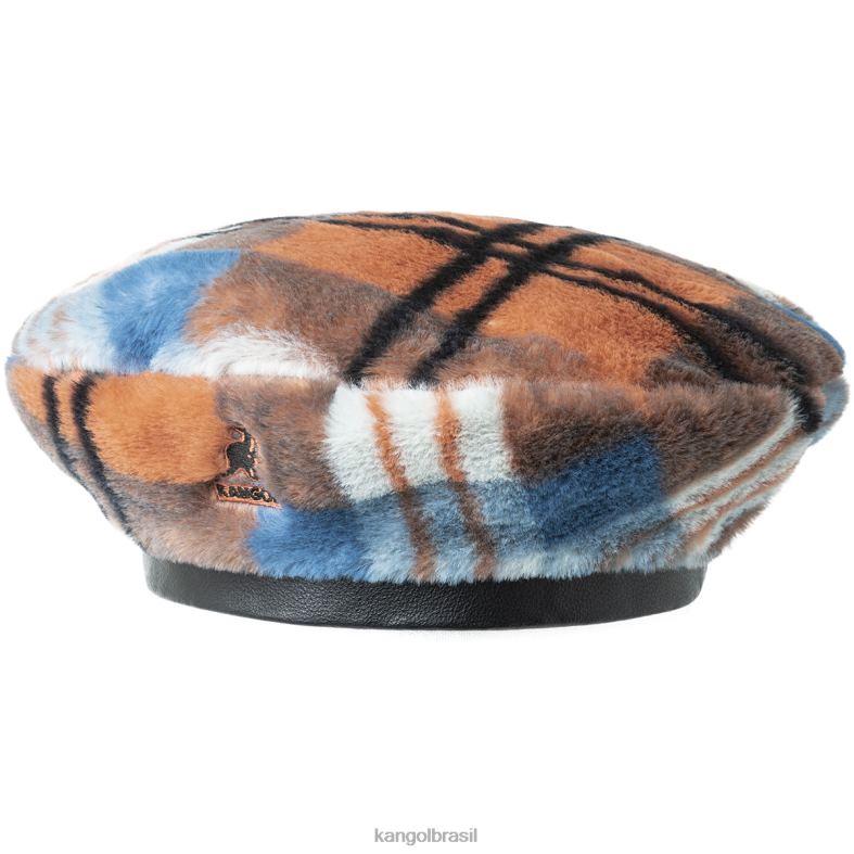 chapelaria | Kangol unissex xadrez laranja ardente boina de pele falsa Z4880404